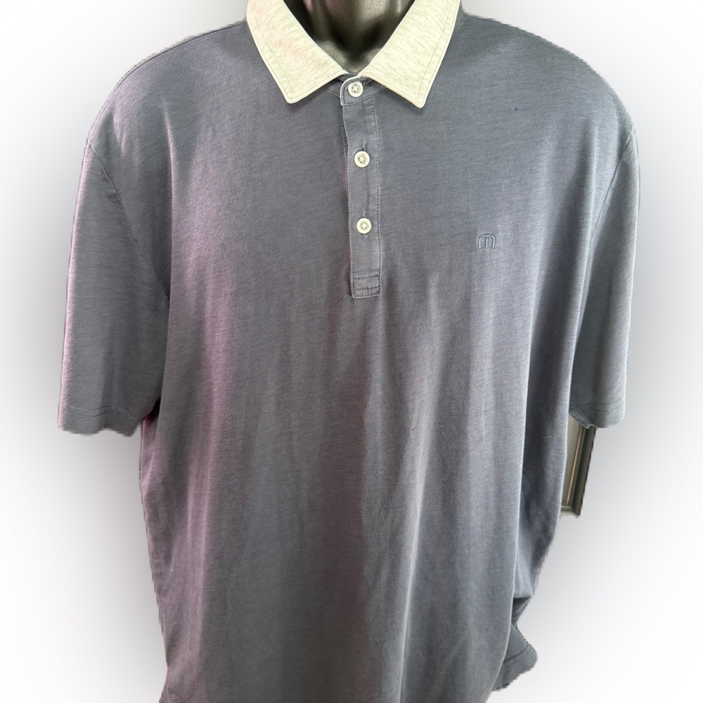 Travis Mathew Men’s Golf Polo Shirt Navy With Gray Collar. Size XL